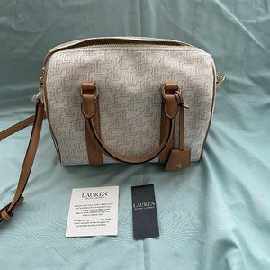 LAUREN RALPH LAUREN Kaden Satchel Medium Vanilla Buff Handbag Purse Elegant Chic